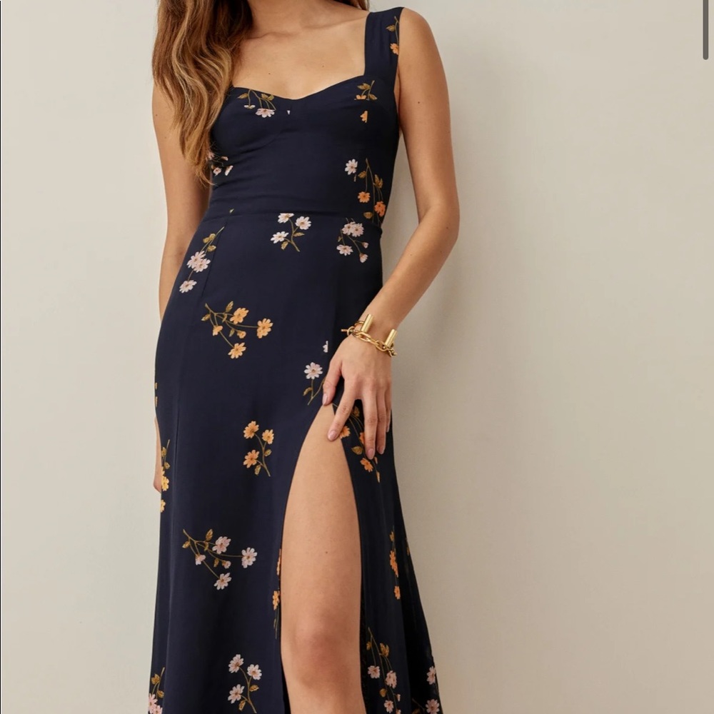 Reformation Midnight Blue Floral Midi Dress - Picture 3 of 6